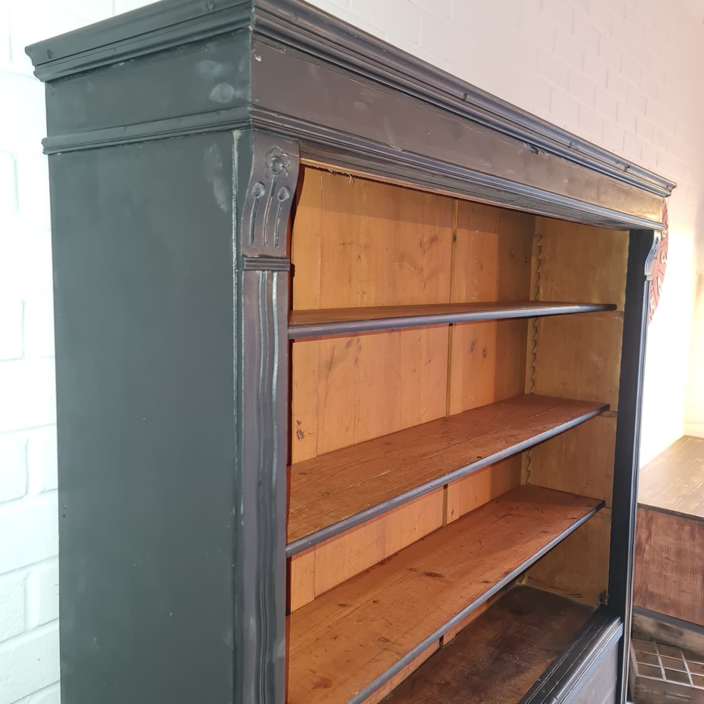 Industrial furniture loom shelf with drawers black patina