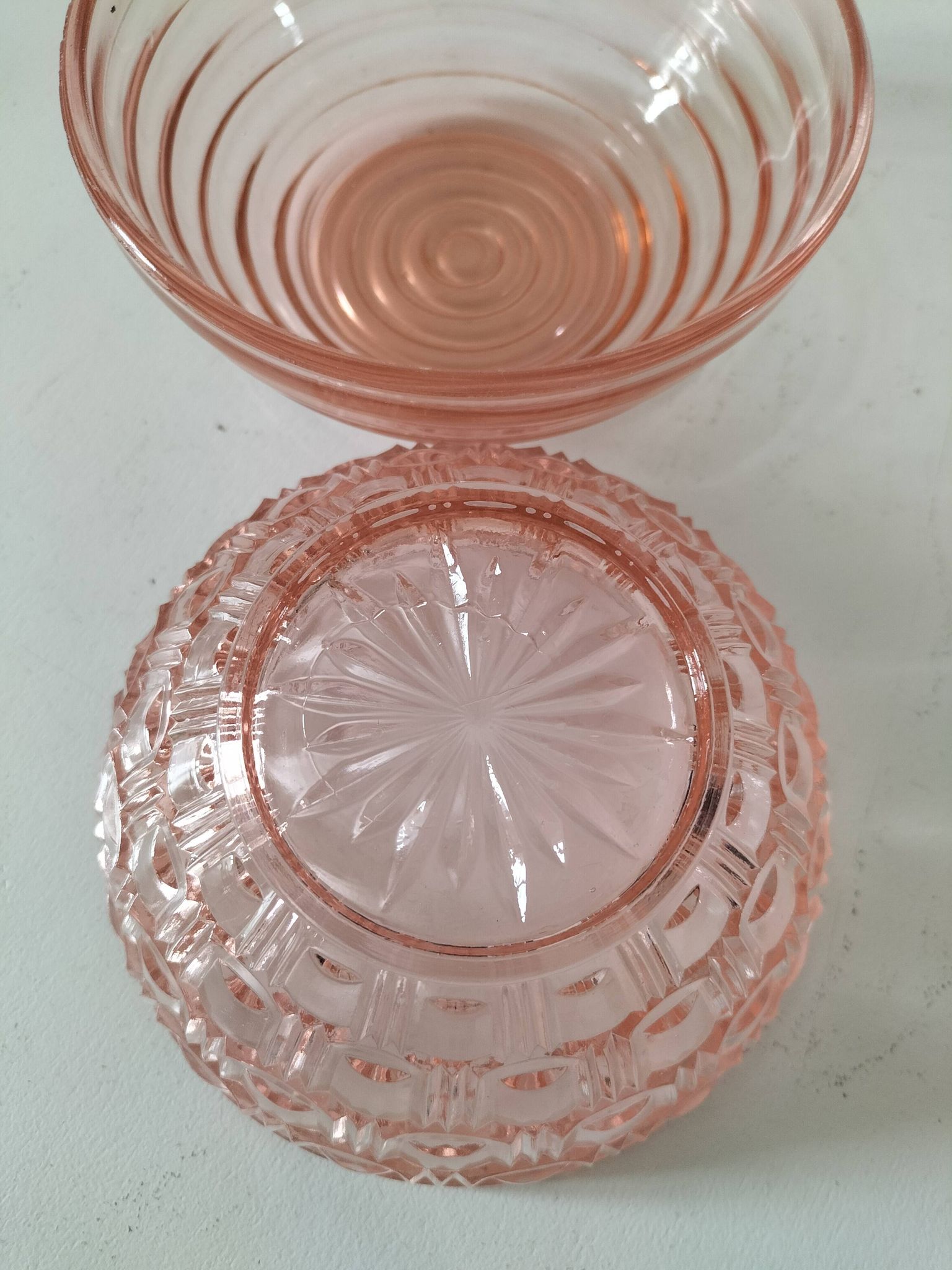 Duo coupelles verre pressé rose orangé