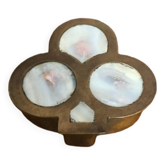 Old Clover Shape Box Brass + Mother-of-Pearl Vintage