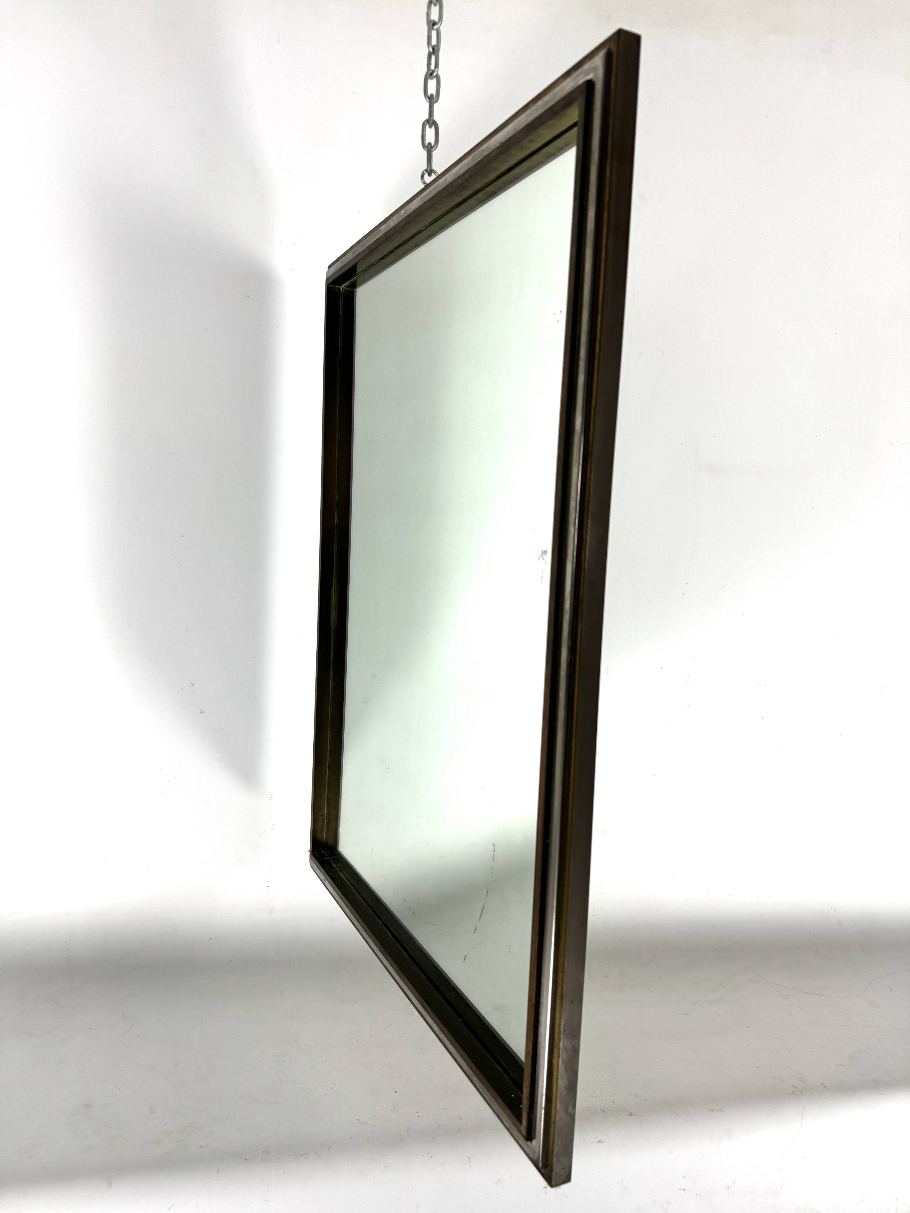 Romeo Rega, vintage mirror with double brass frame and chrome. Italy 1970s