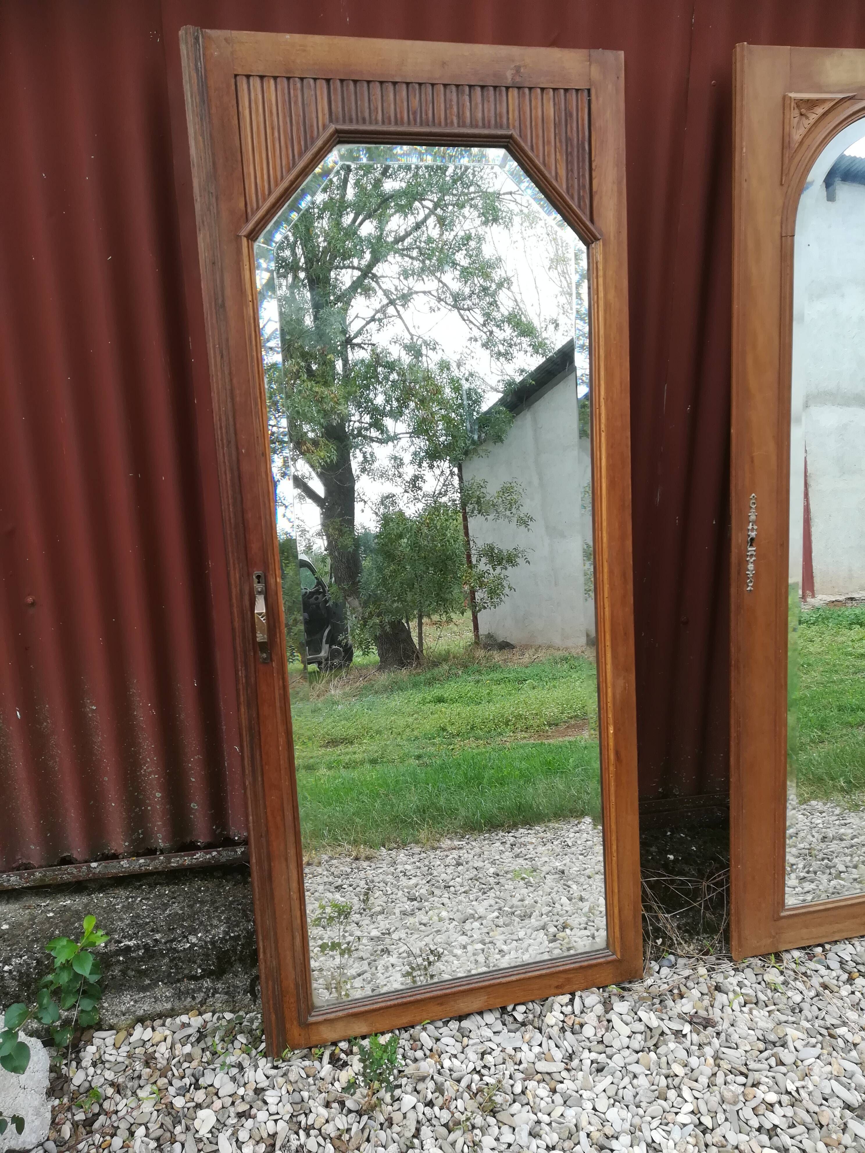 Duo of art deco mirrors on old 70x160 cm cabinet doors