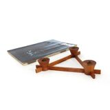 Italian candlestick in brass and Anri Form wood, 1960s.