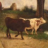 Antique Italian landscape painting signed and dated 1881