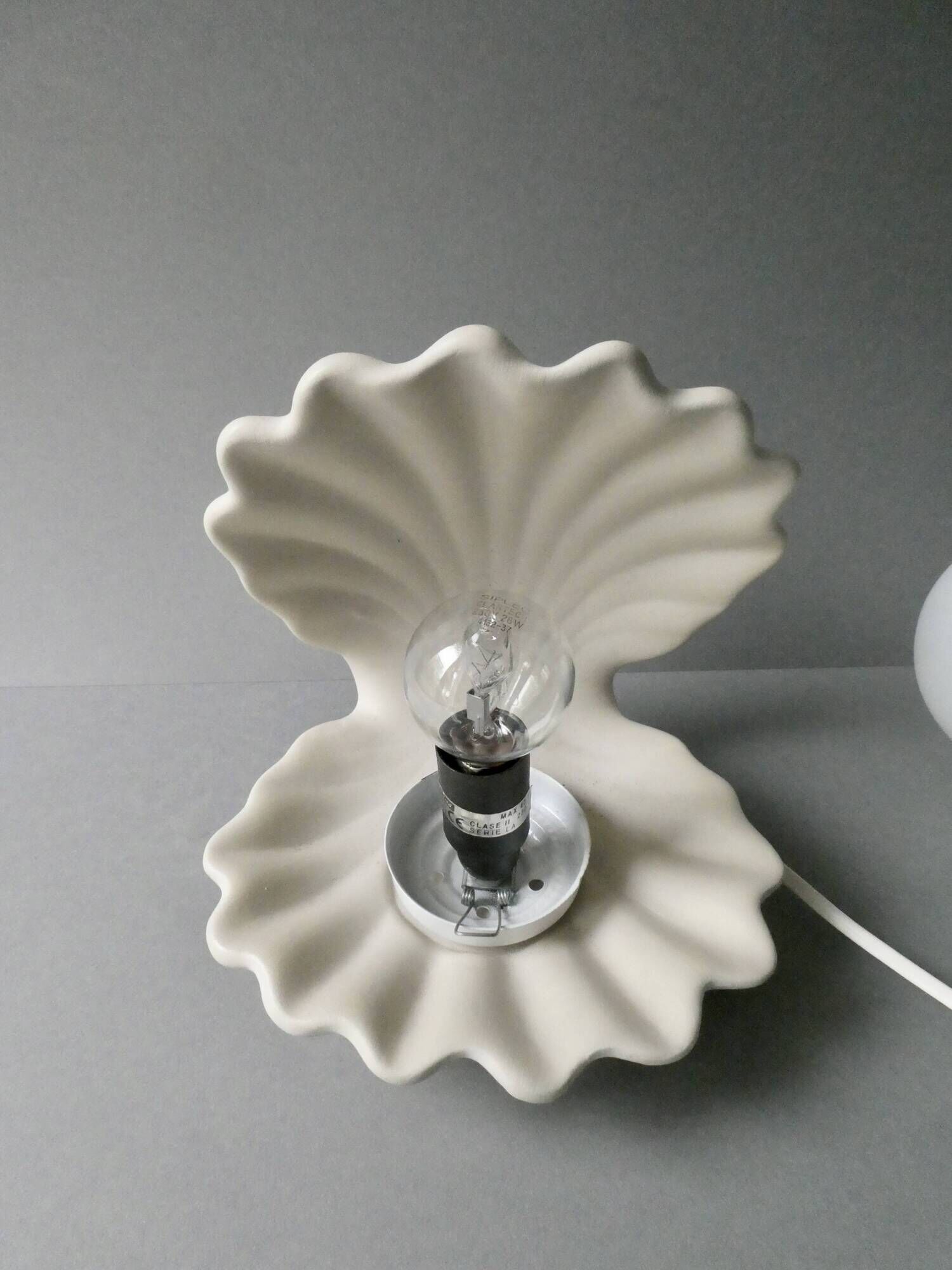 Ceramic and opaline shell lamp, 70s-80s