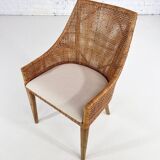 Rattan and Wood Chairs, France, Set of 6