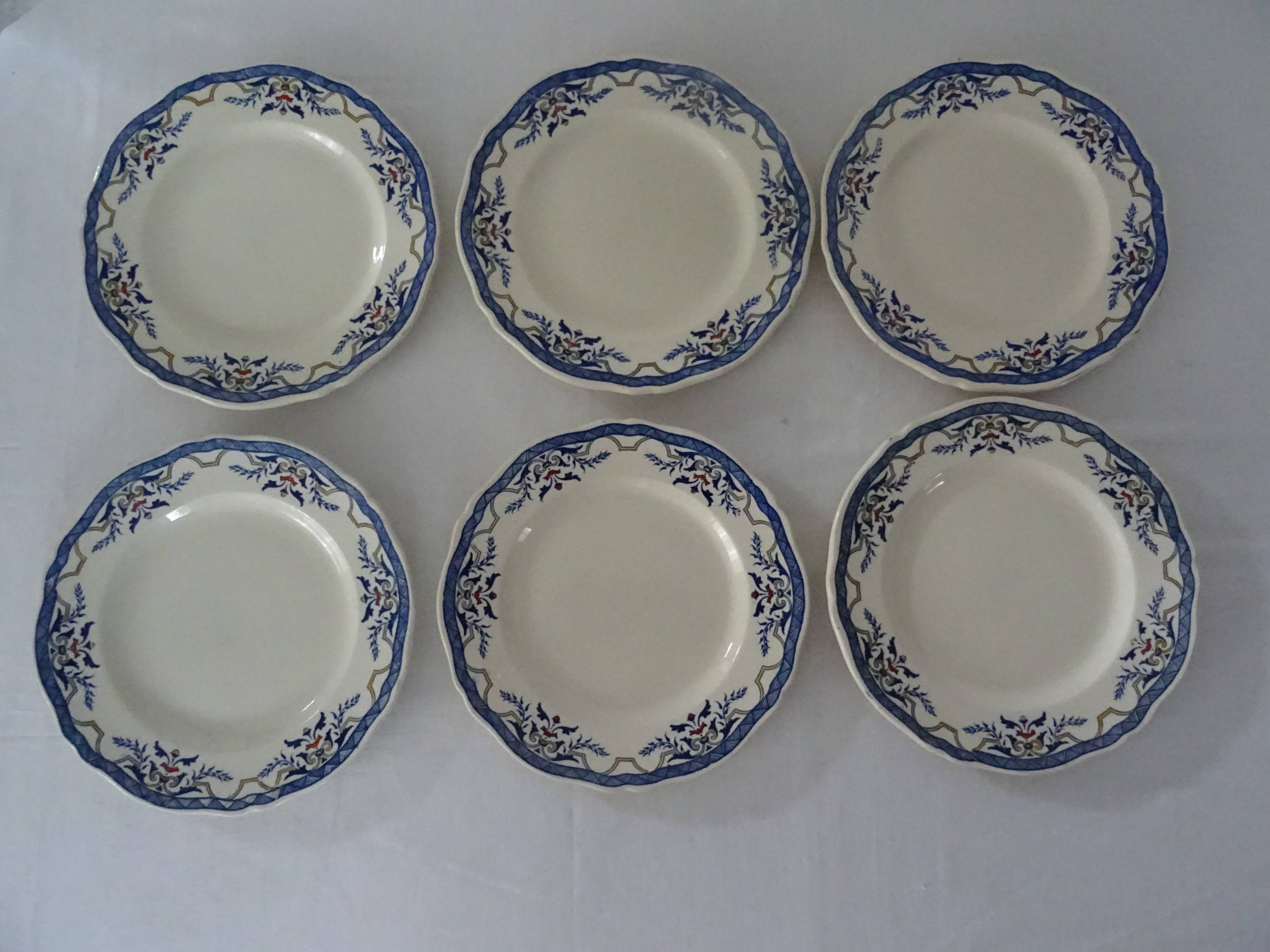 6 plates luneville k & g  villeray décor blue old faience