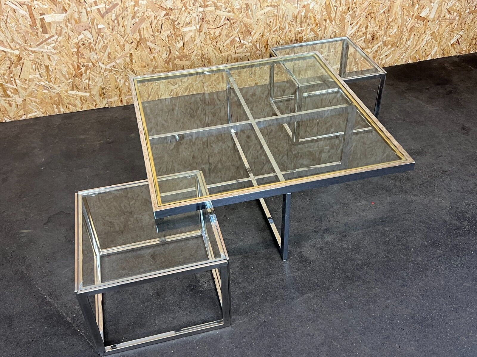 Coffee table chrome & brass 2 nesting tables