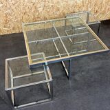 Table basse chrome & laiton 2 tables gigognes