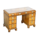 Bureau partenaire victorien en noyer burr avec cuir
