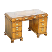 Victorian partner's desk in burr walnut with leather.