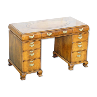 Victorian partner's desk in burr walnut with leather.