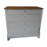Chest of drawers of the year 1900 revisited, patinated pearl gray, wooden top.
