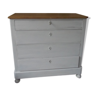 Chest of drawers of the year 1900 revisited, patinated pearl gray, wooden top.