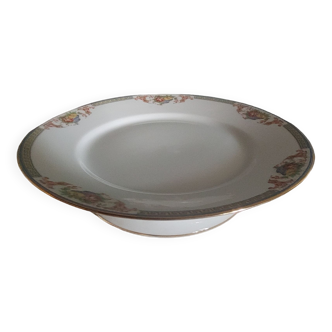 Assiette sur pied porcelaine de limoges paniers fleuris, fruits - debut 20 ème