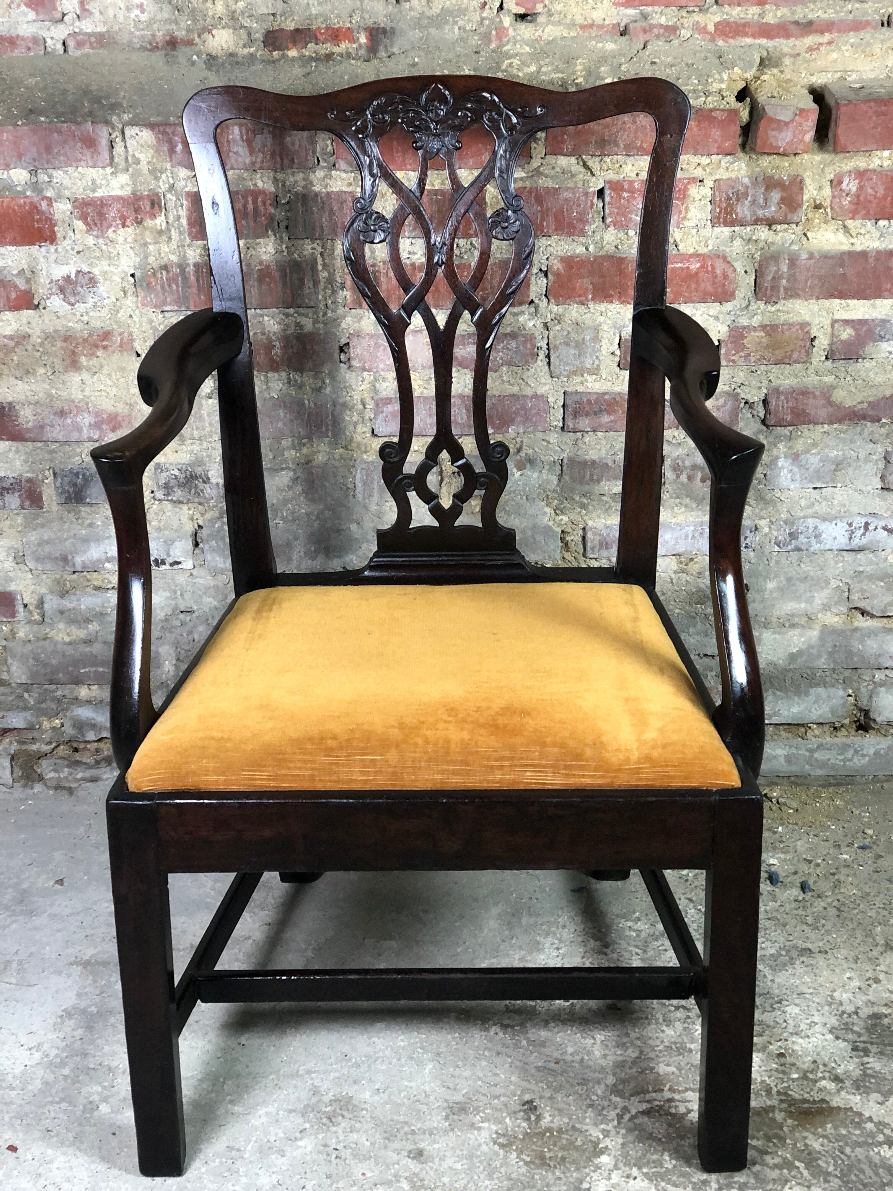 English mahogany armchair covered with velvet mustard color XIX eme