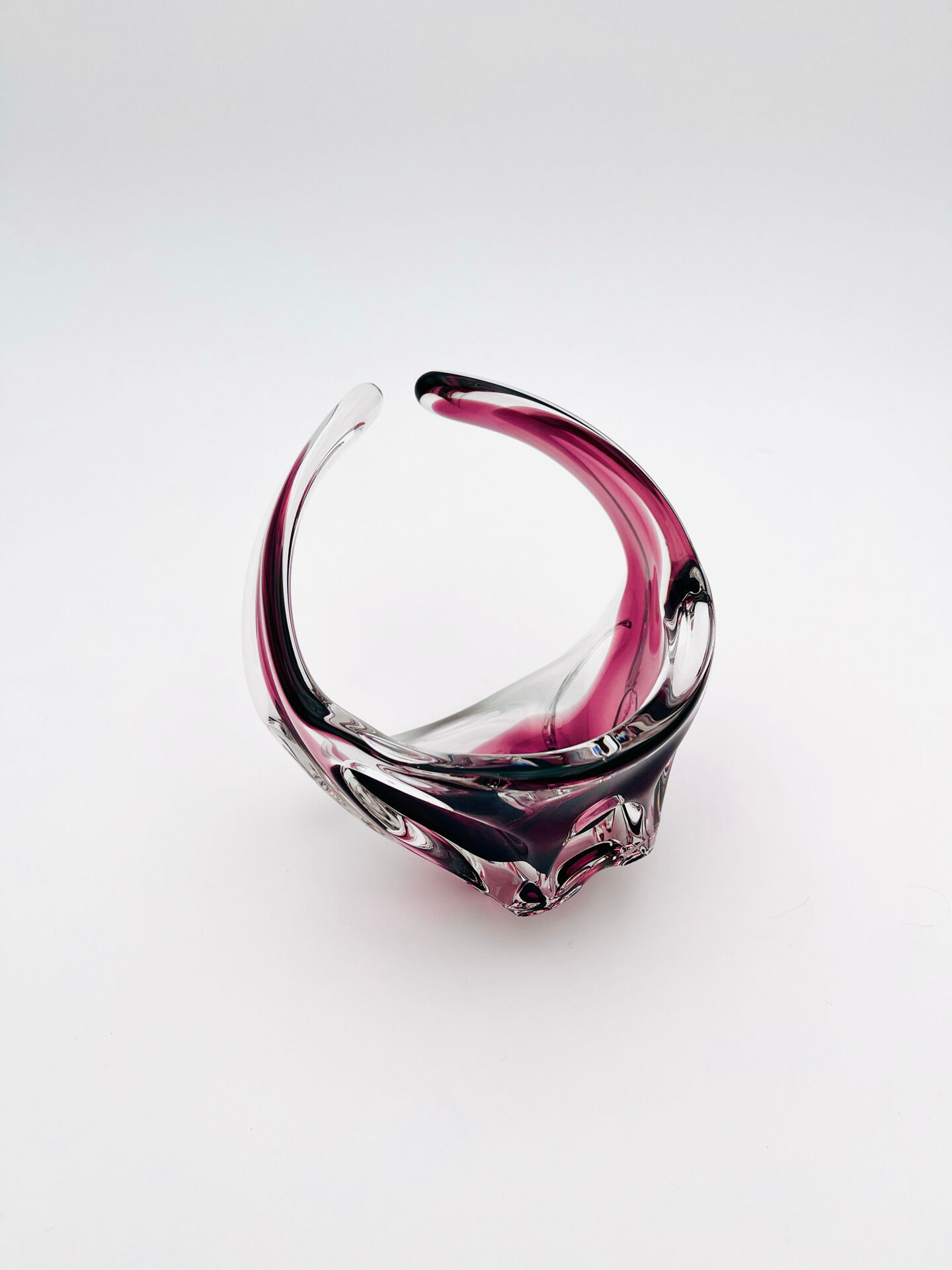 Bohémia Crystal Basket Hospodka Amethyst Sommerso Style 1960