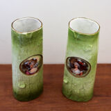 Pair of porcelain vases with portrait decoration of a woman