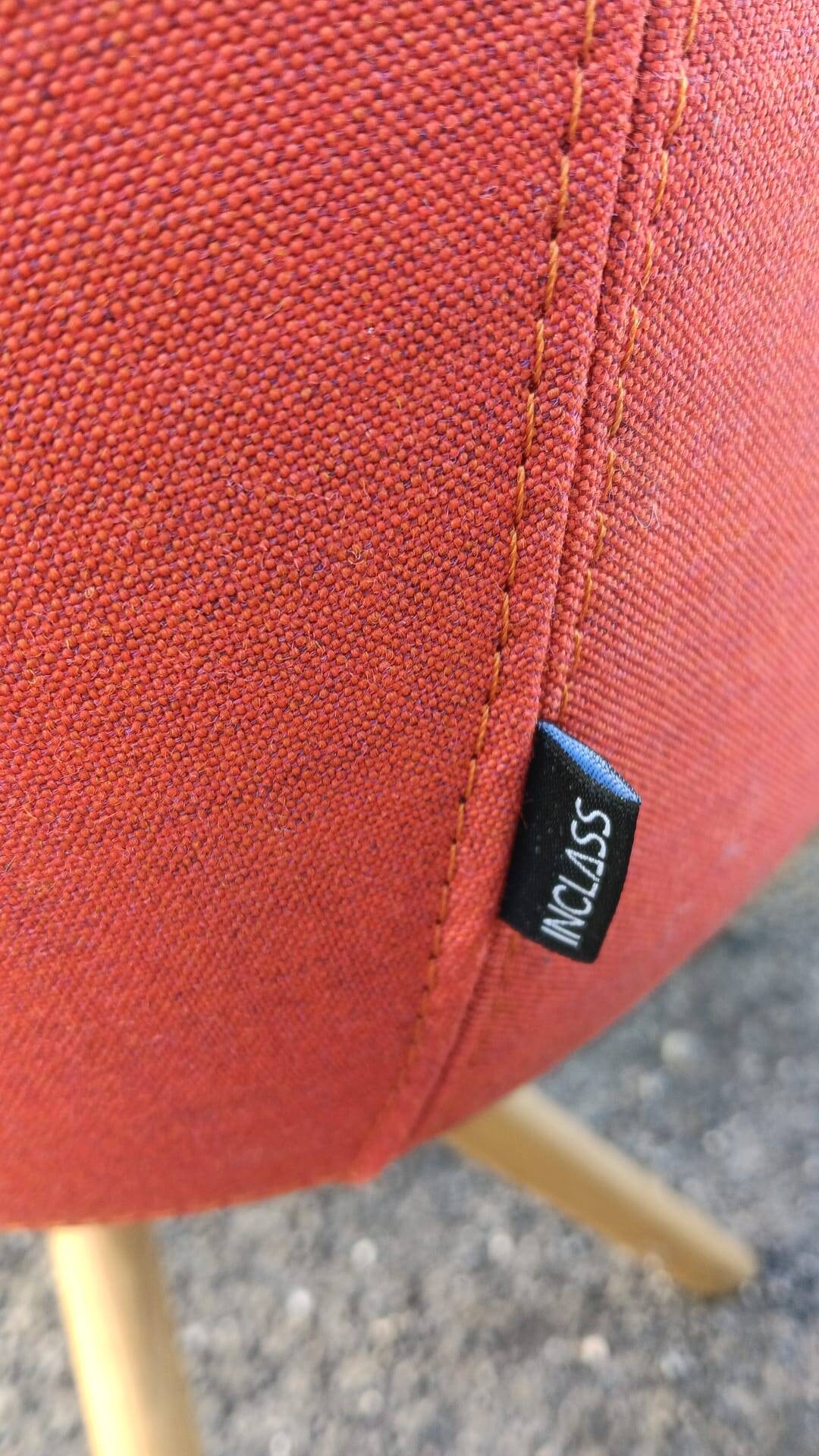 Set of 5 inclass armchairs in fabric and wood – coral red and grey