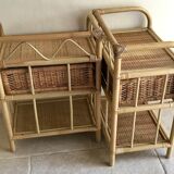 Pair of vintage rattan bedside