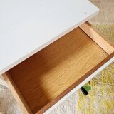 Vintage bedside table with tapered legs - white