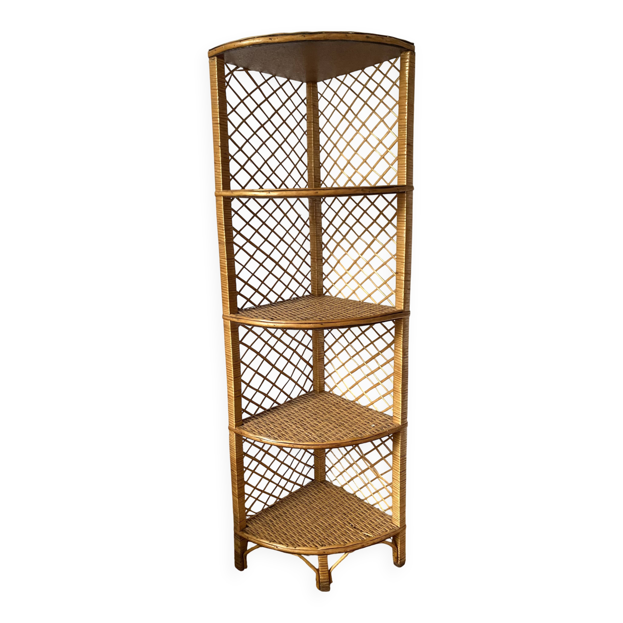 rattan corner shelf from the 60s and 70s