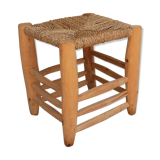 Tabouret berbère vintage bois et paille