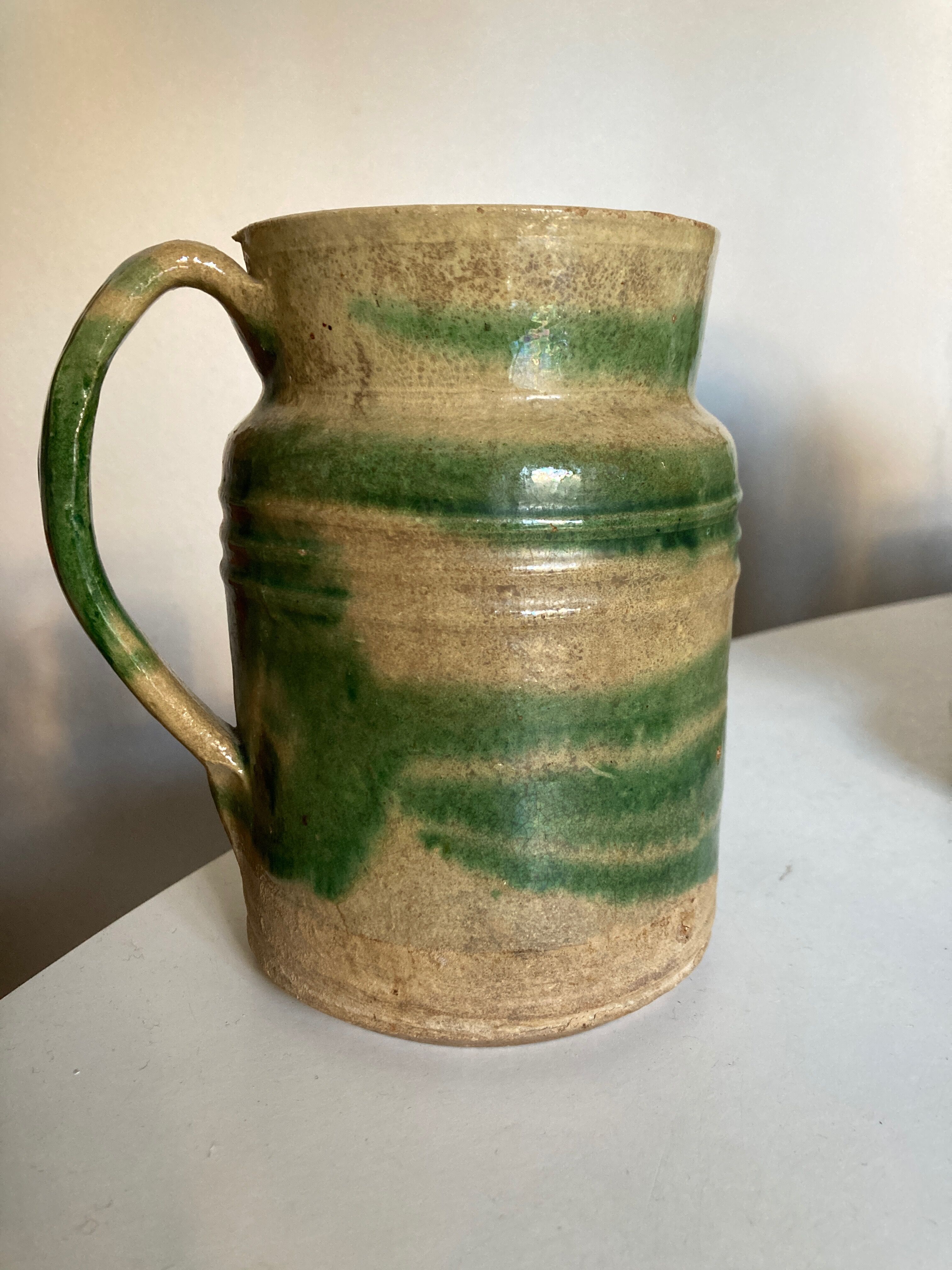 Pitcher in glazed earth of farm Dieulefit folk art early 20th