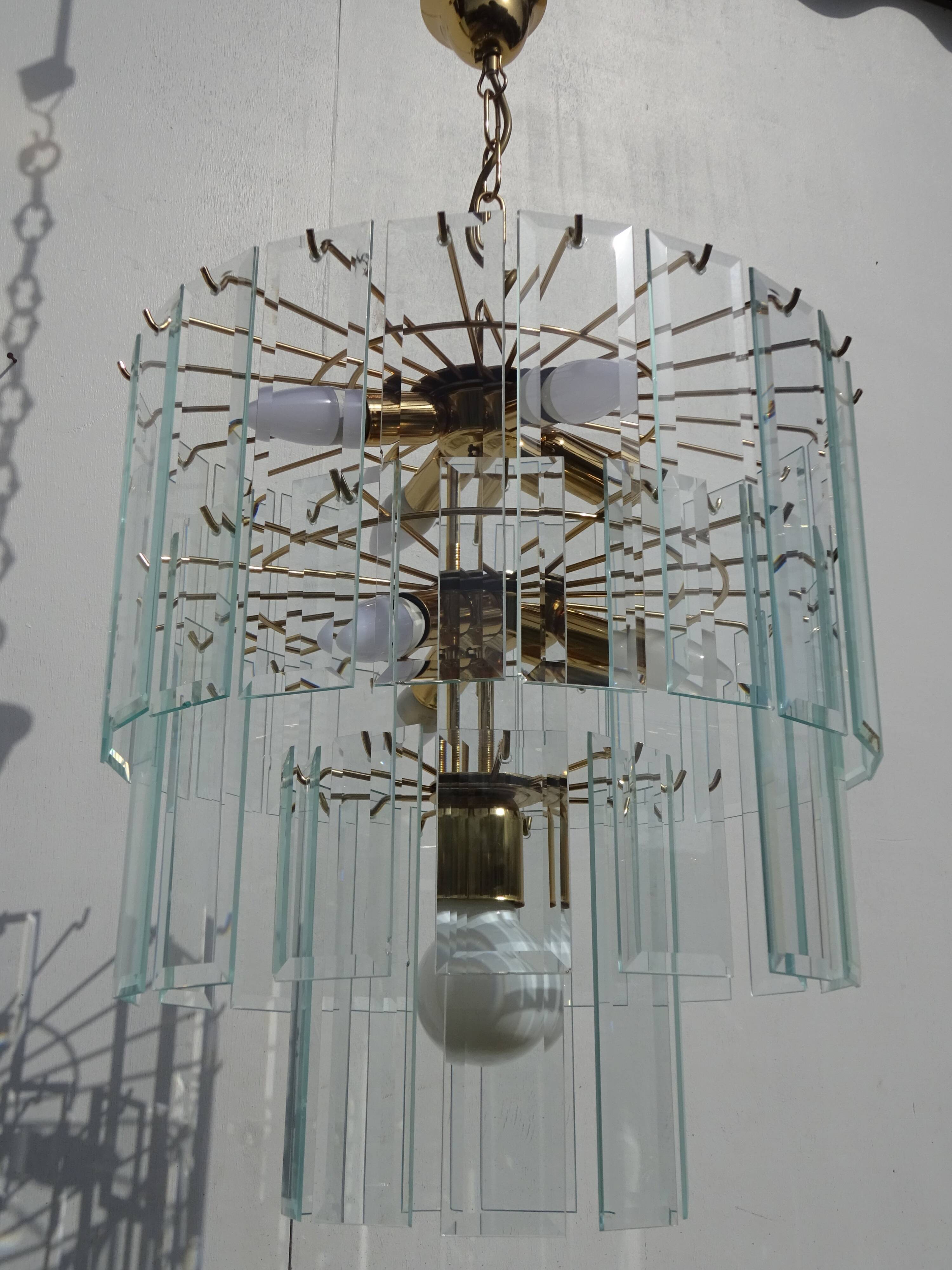 Large chandelier, 46 hanging beveled glass plates