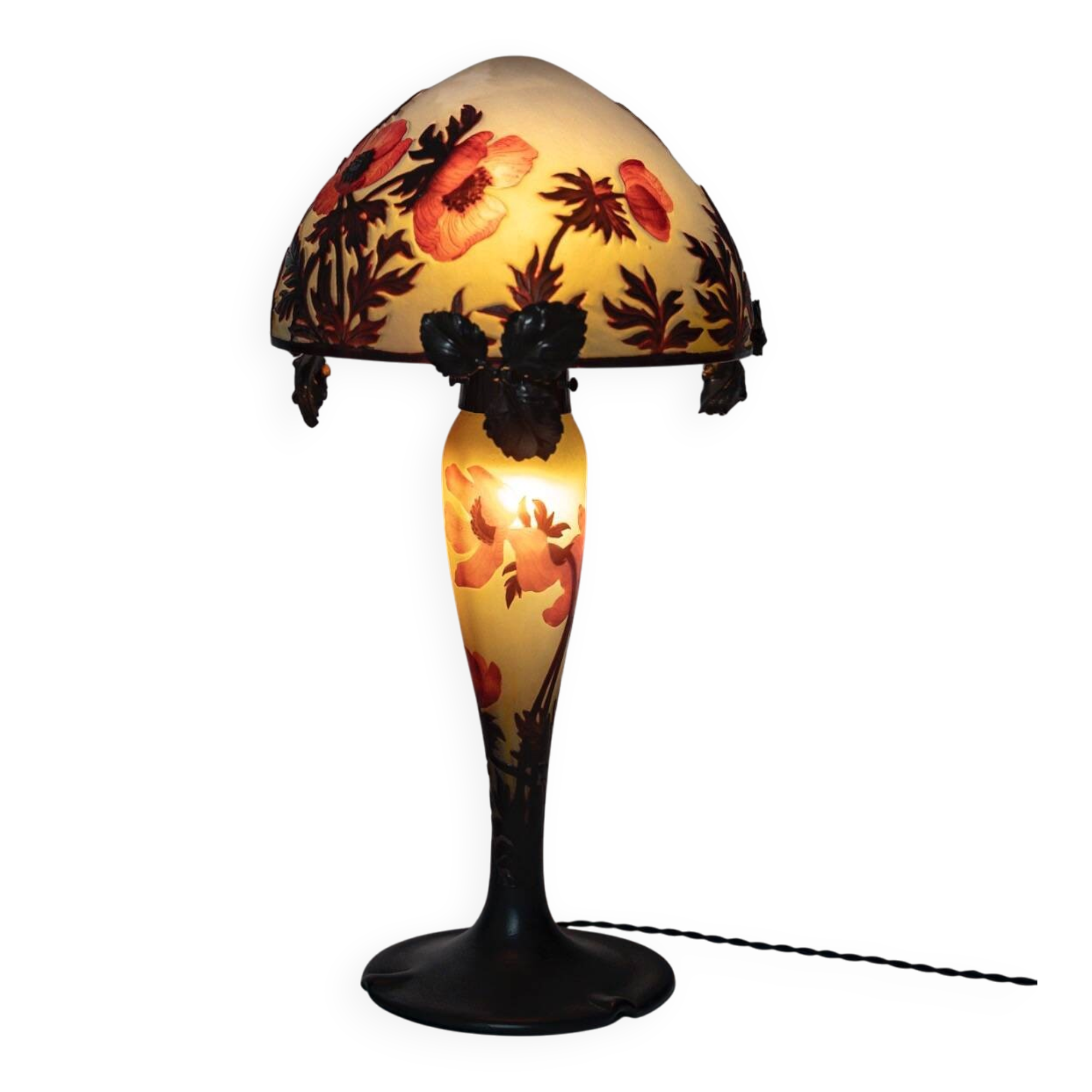 Muller Frères, Lunéville, Lampe « Anémones »  en verre., circa 1920