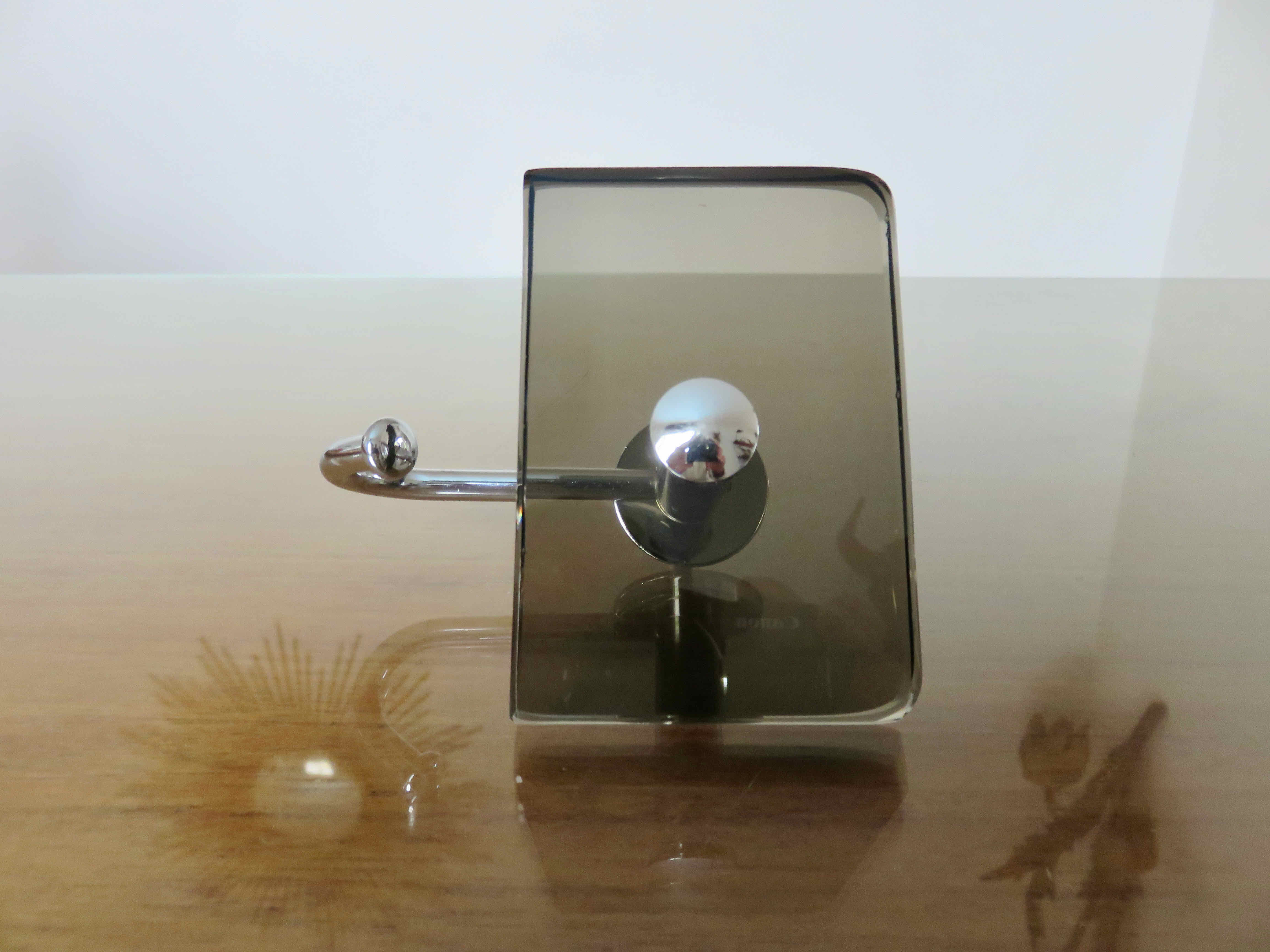 Chrome metal hook and smoked glass 70s