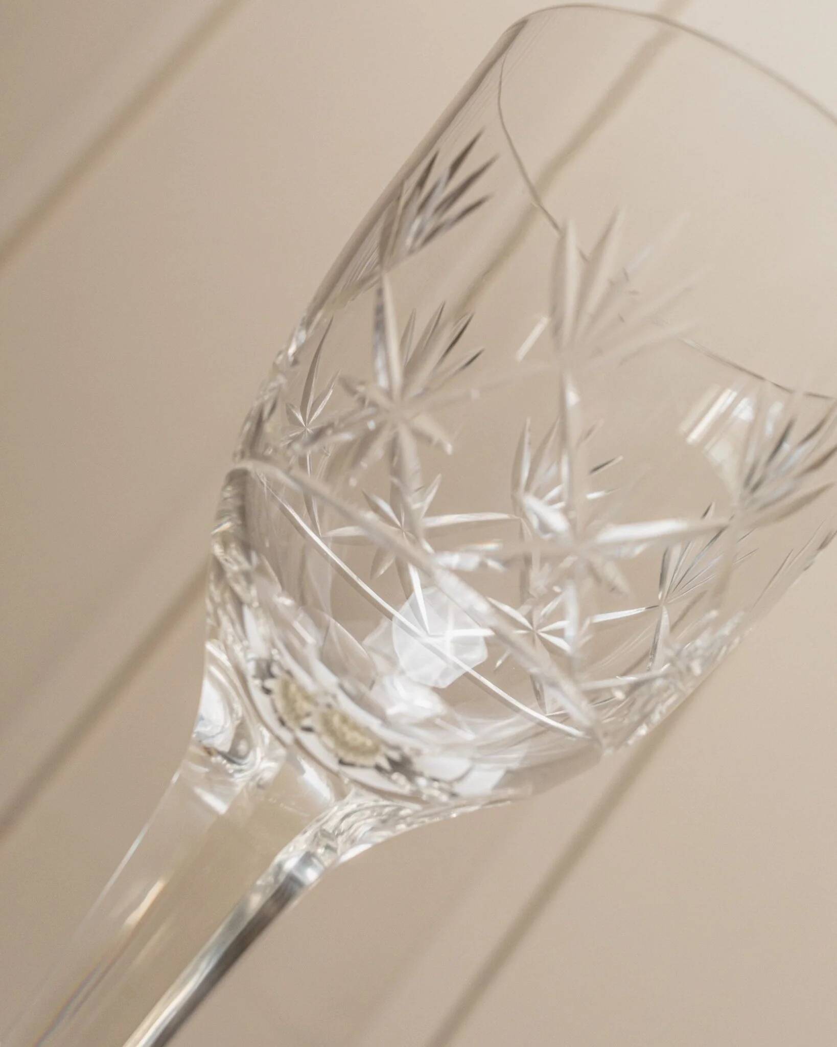 Transparent crystal glass XL Saint Louis wine glass with a faceted stem, France, 1930s