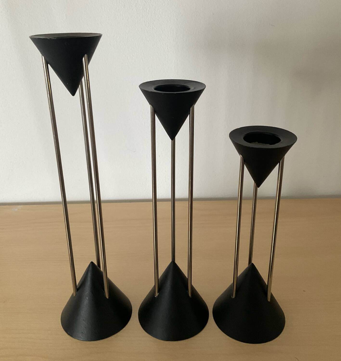 Trio of Post Modern metal candle holders