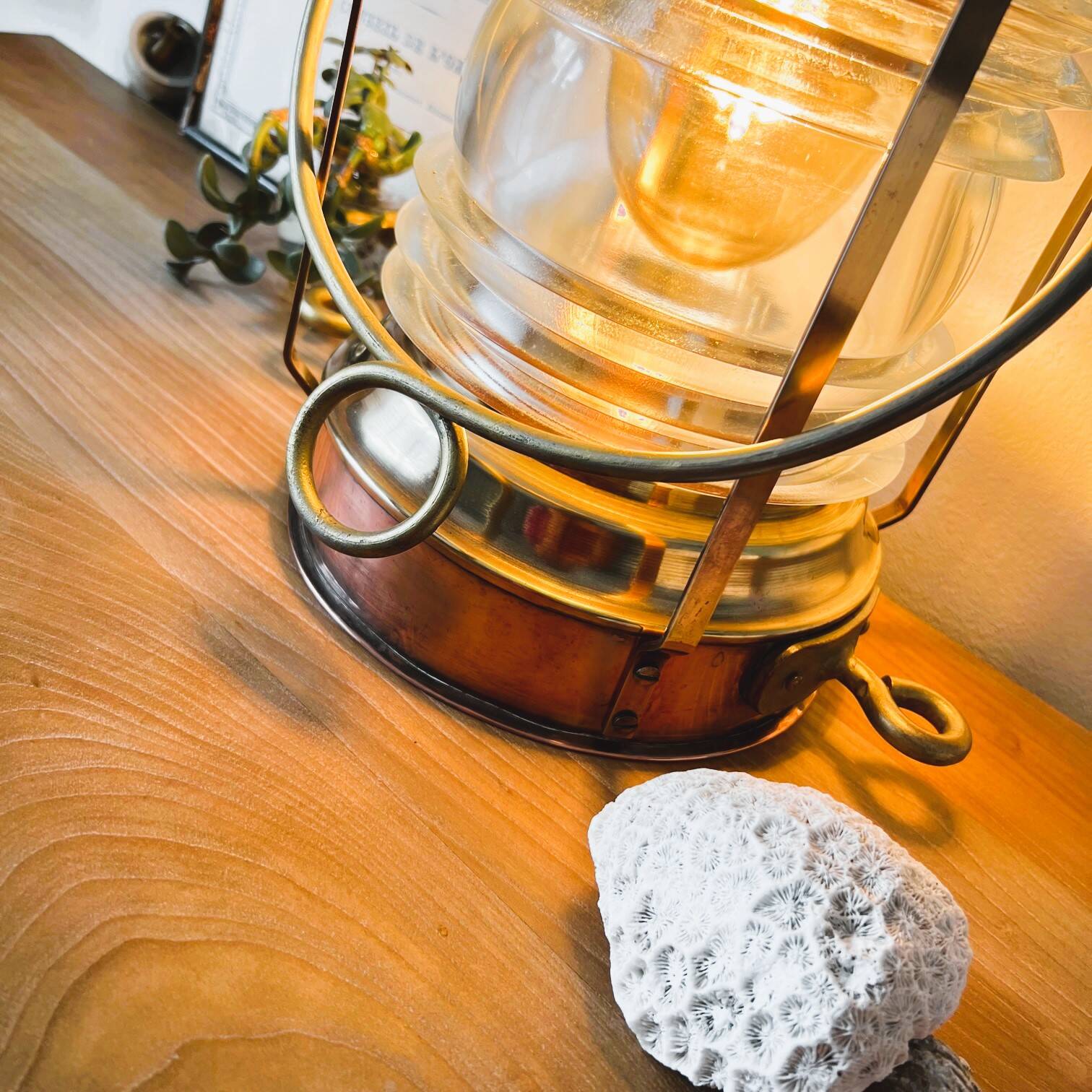 Large electrified copper and brass lamp