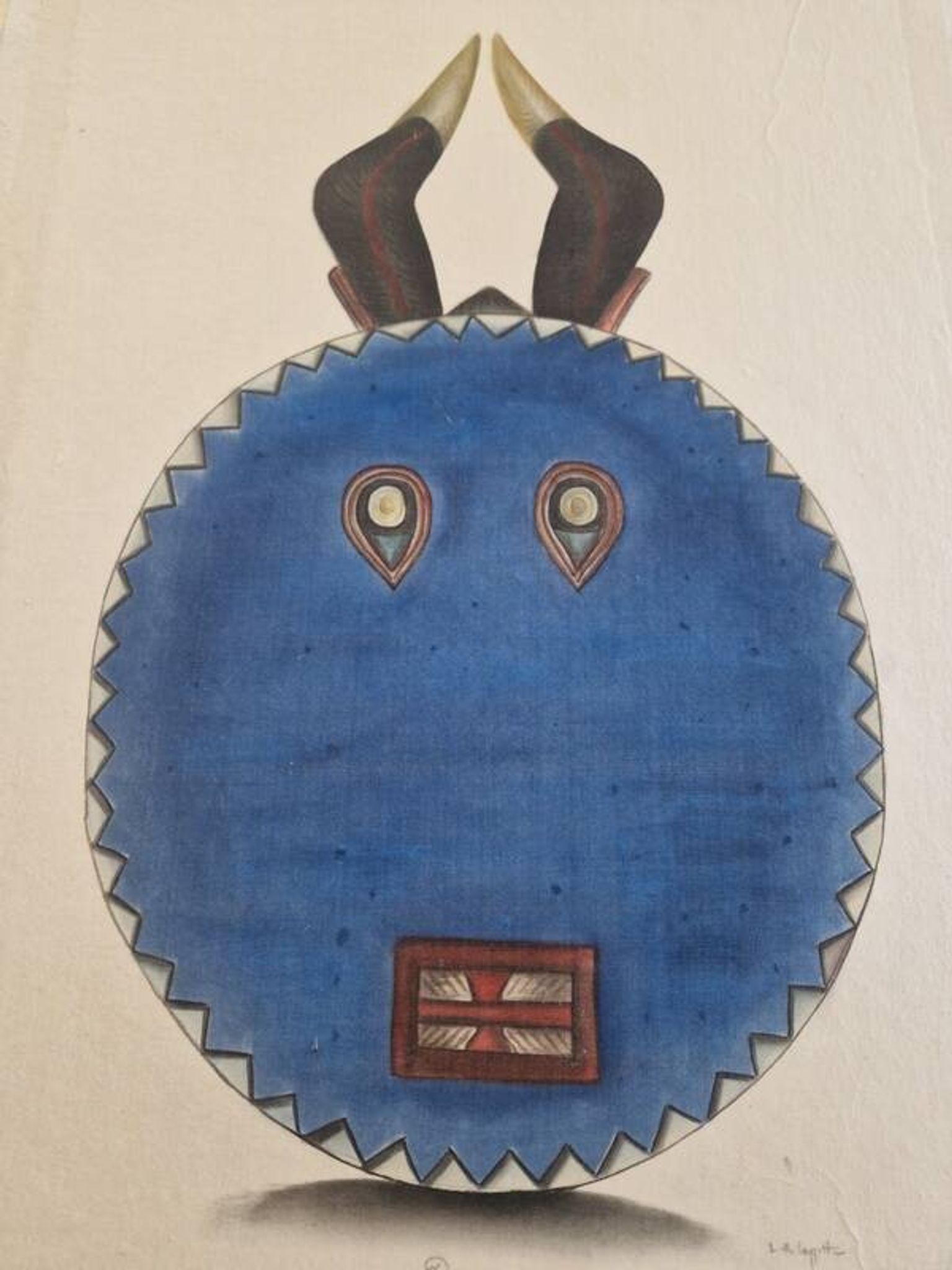La Roche Laffitte (Born in 1943) - Watercolour drawing on silk - Dan mask