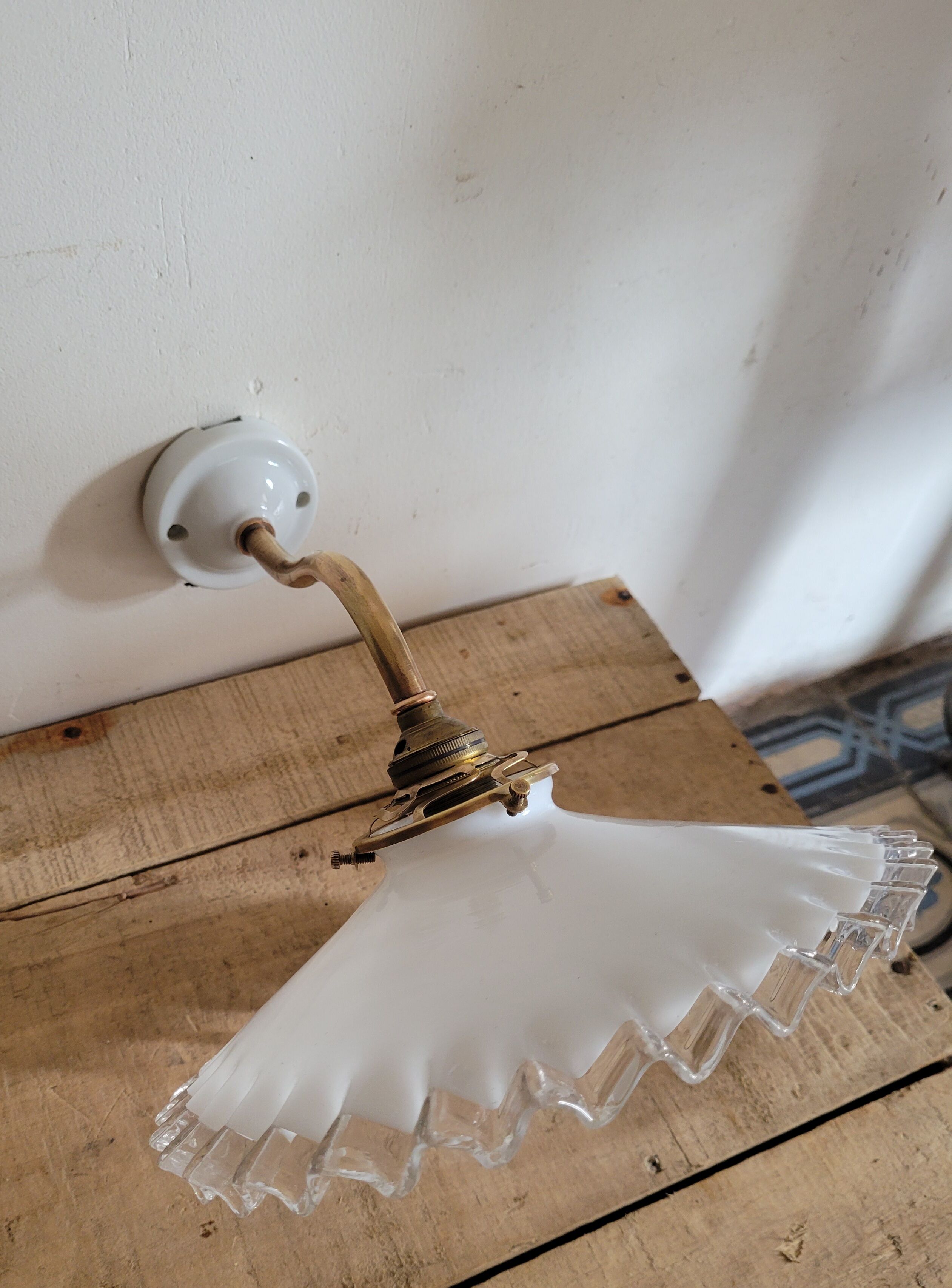 Gooseneck and opaline wall lamp