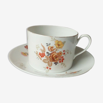 Tasse dejeuner en porcelaine de limoges decor floral