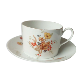 Tasse dejeuner en porcelaine de limoges decor floral