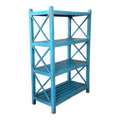 Étagère en teck birman avec patine bleu d’origine
