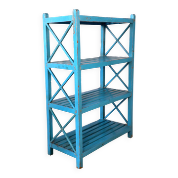 Teak shelf from Burma with original blue patina.