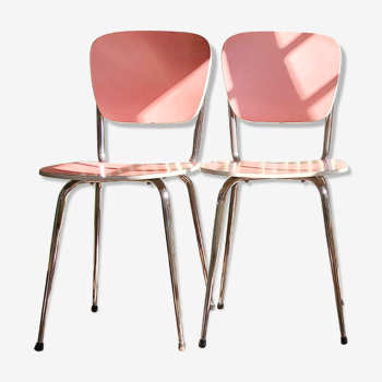 Lot de 4 chaises en formica rose