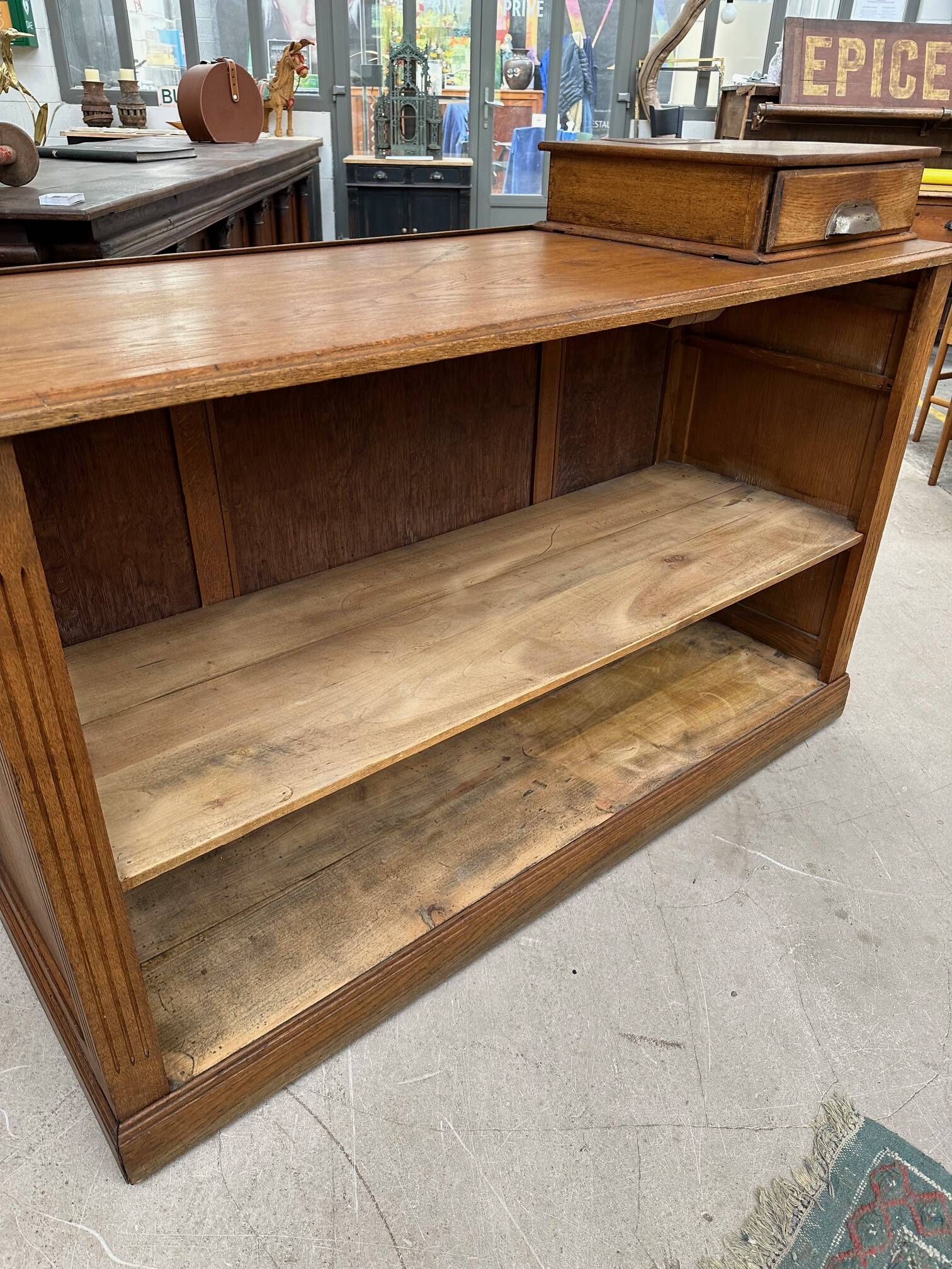 Oak cash register counter from the early 20th century