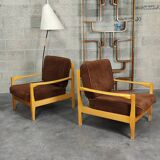 Pair of Czechoslovakian armchairs 1980 corduroy