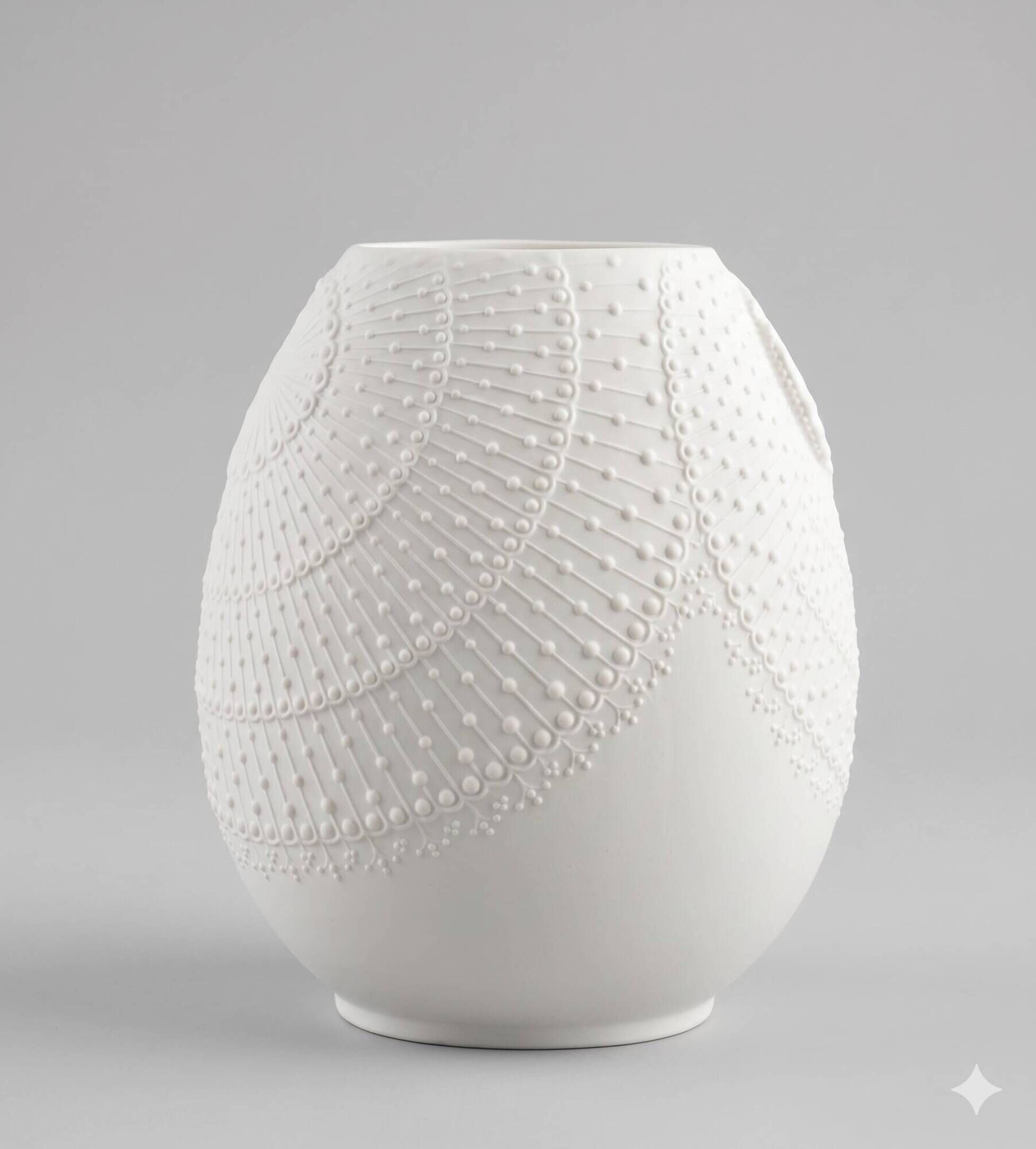 Biscuit porcelain vase by Kaiser, relief decoration, op art design.