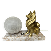 Lampe de table avec figurine Spitz style Art déco sur base en marbre