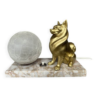 Night lamp with a Spitz figurine in Art Deco style on a marble base.