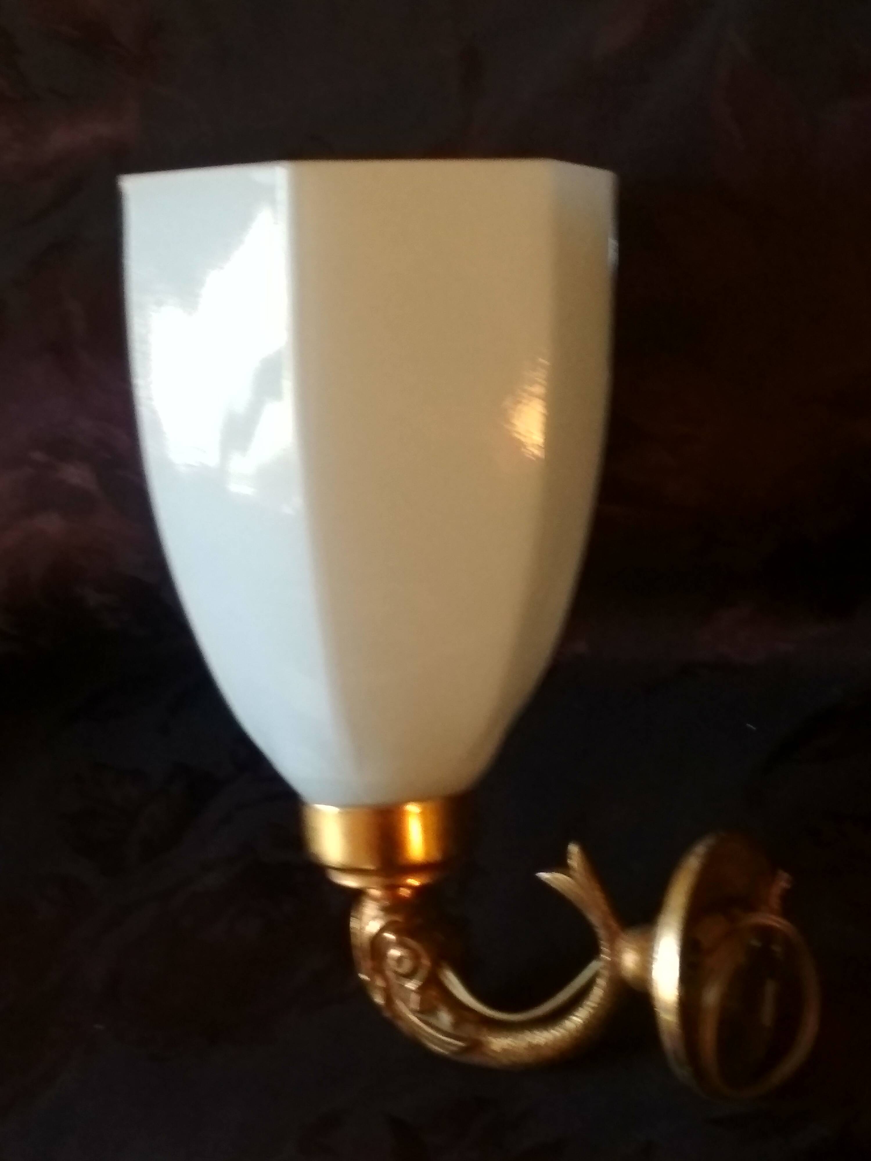 Golden brass wall light with glass tulip - dolphin pattern bathroom lamp
