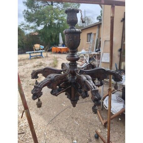 Oak chandelier in neo-Gothic style