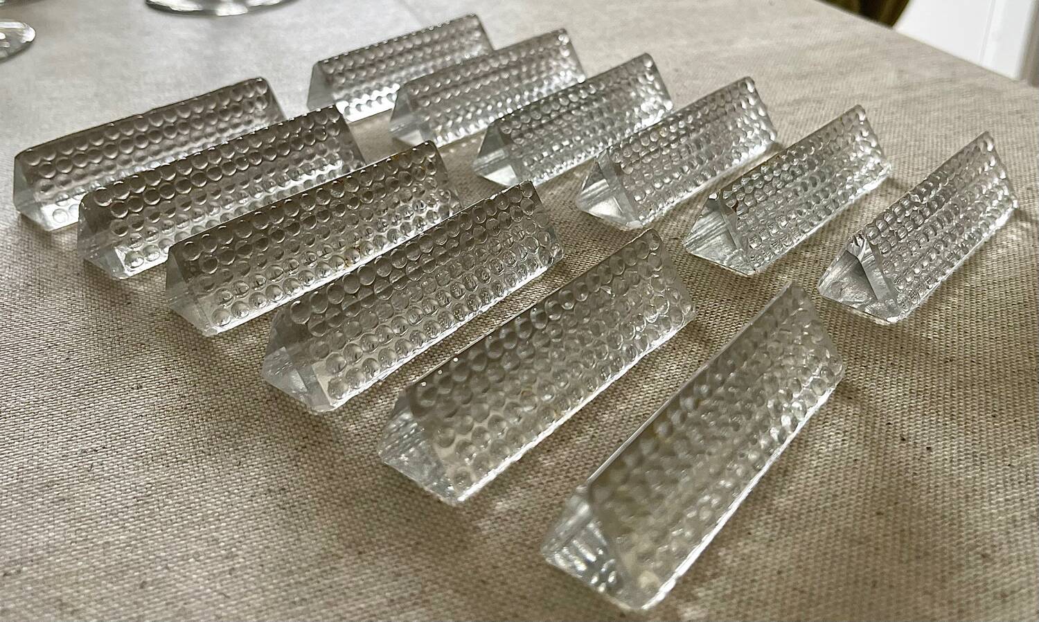12 glass knife holders.