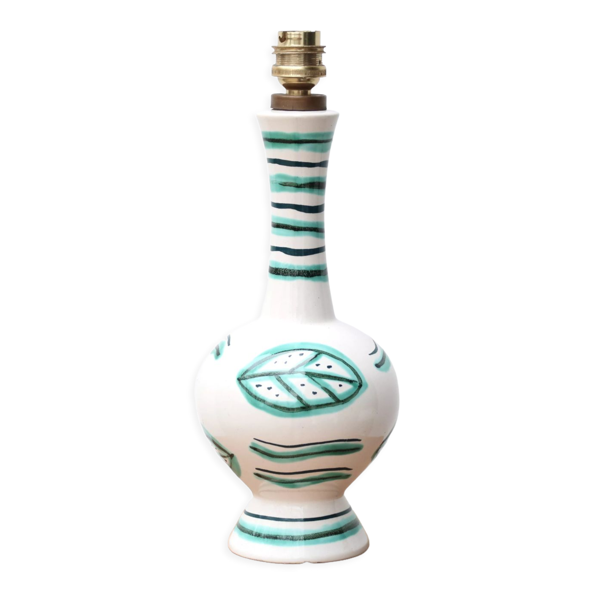 White ceramic lamp, green and blue décor, 60s