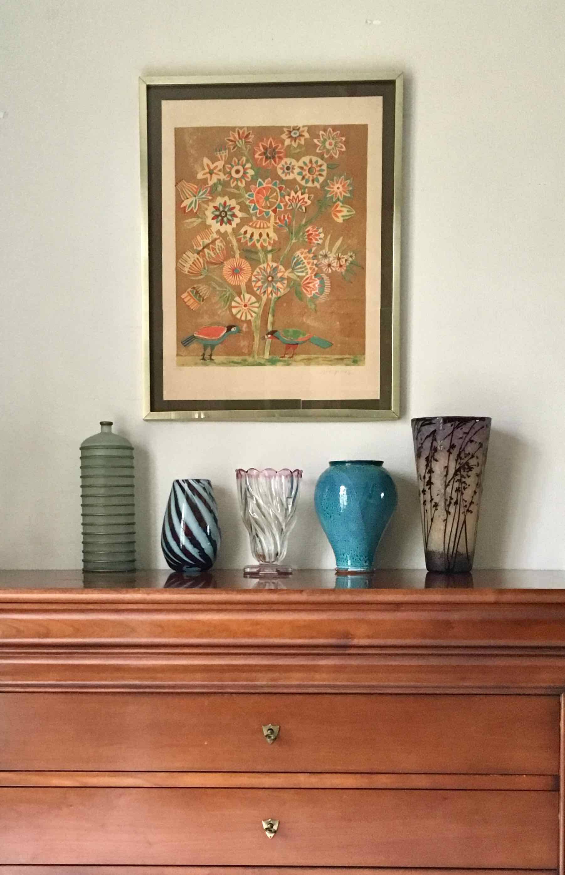 Lithograph signed Jacques Margerin The tree with flowers and birds 1960-70